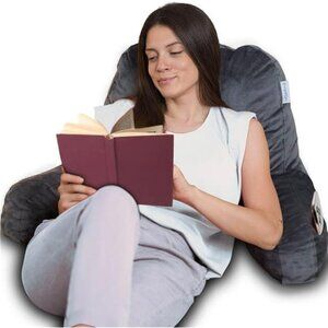 Reading Pillow for Bed Adult Size, Back Rest Pillow with Arms,Pockets & Washable